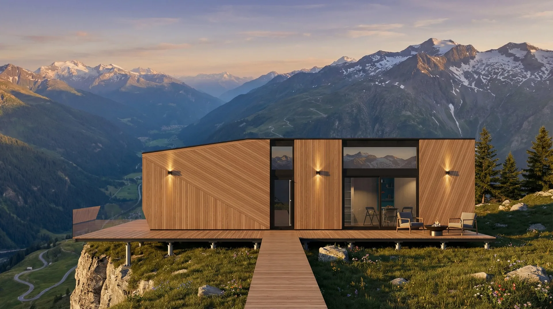 Magnum modular home mountain deck with firepit for hospitality investors