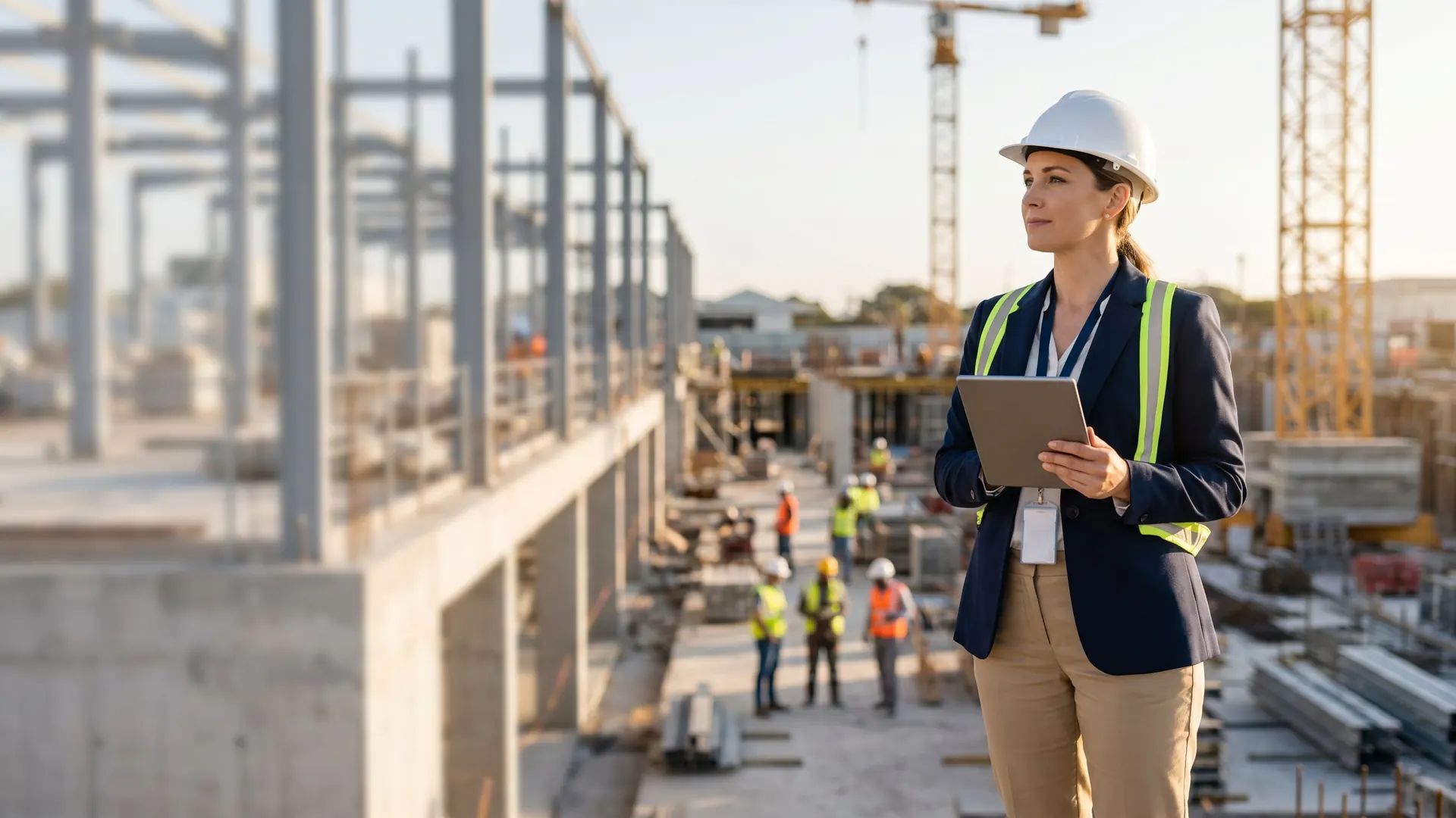 Construction project management Croatia - owner representative with tablet on an active building site