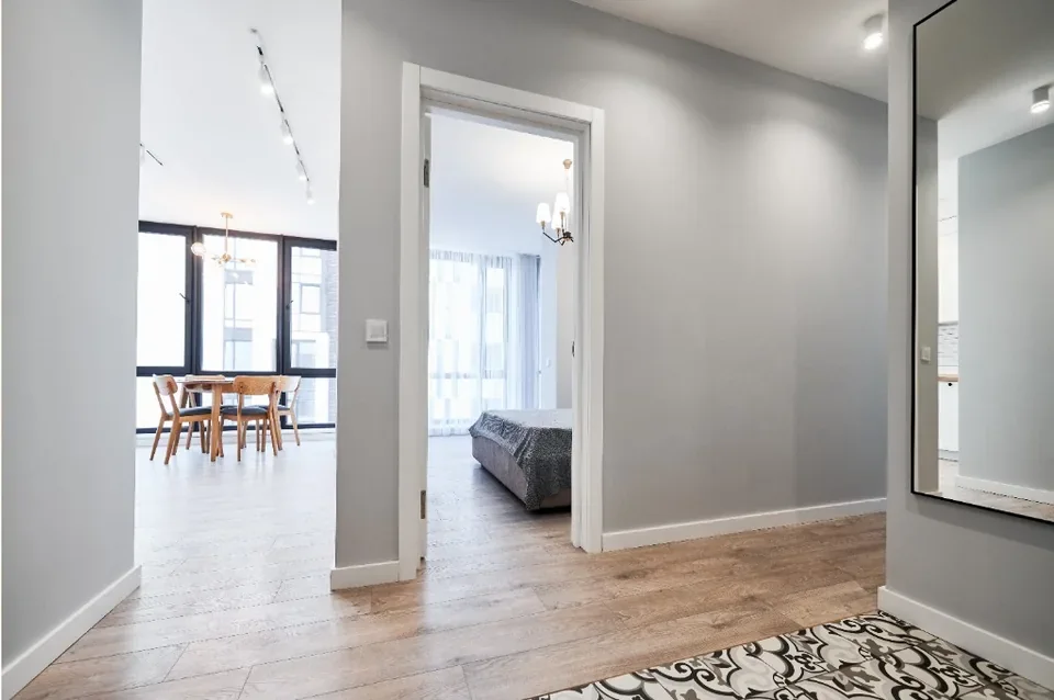 After panel showing the finished apartment interior after renovation