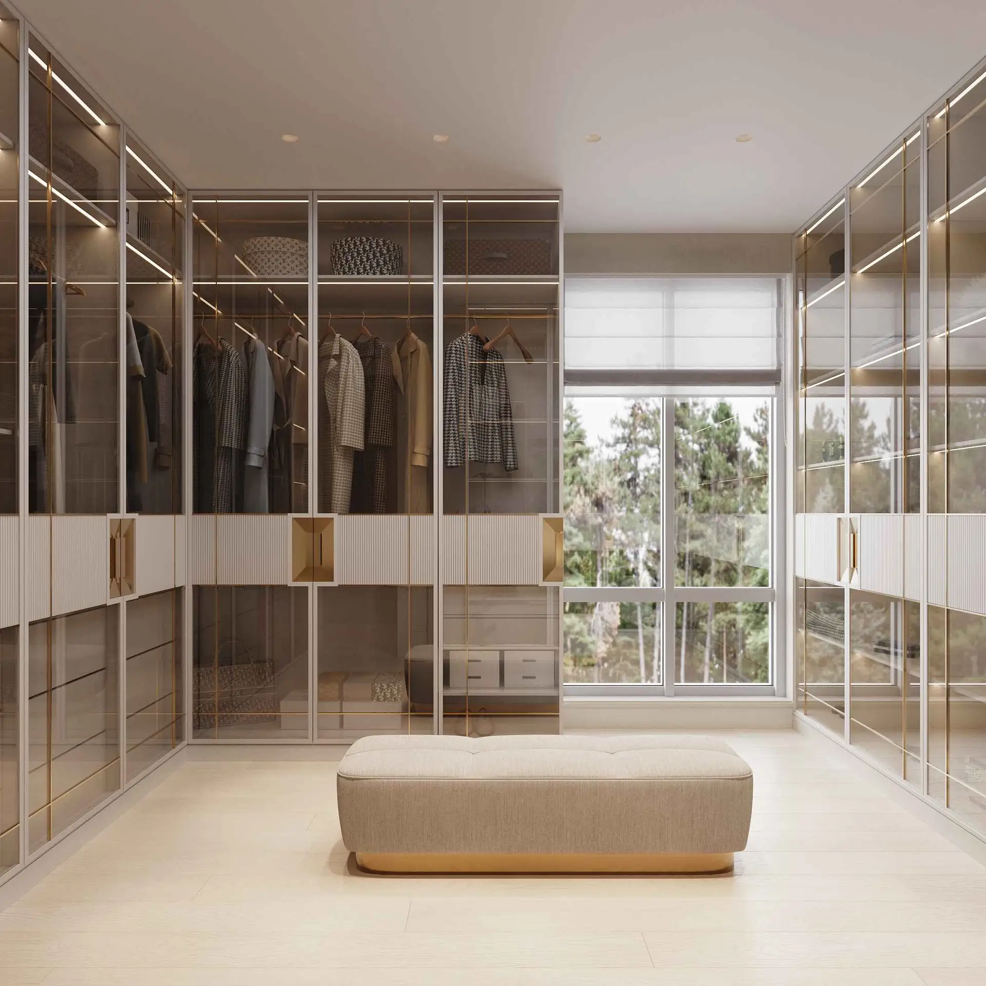 Walk-in closet with symmetry lighting