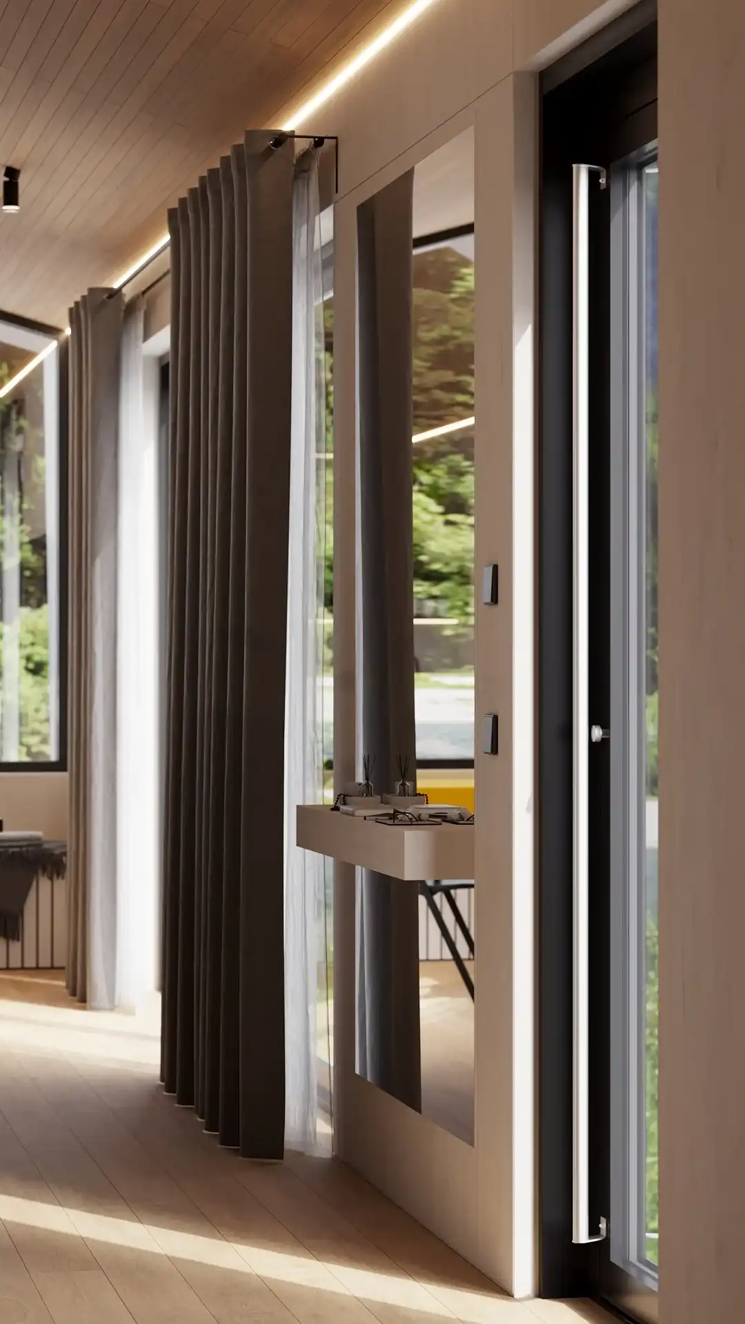 Alpina modular house interior hallway with wardrobe, hooks and compact storage