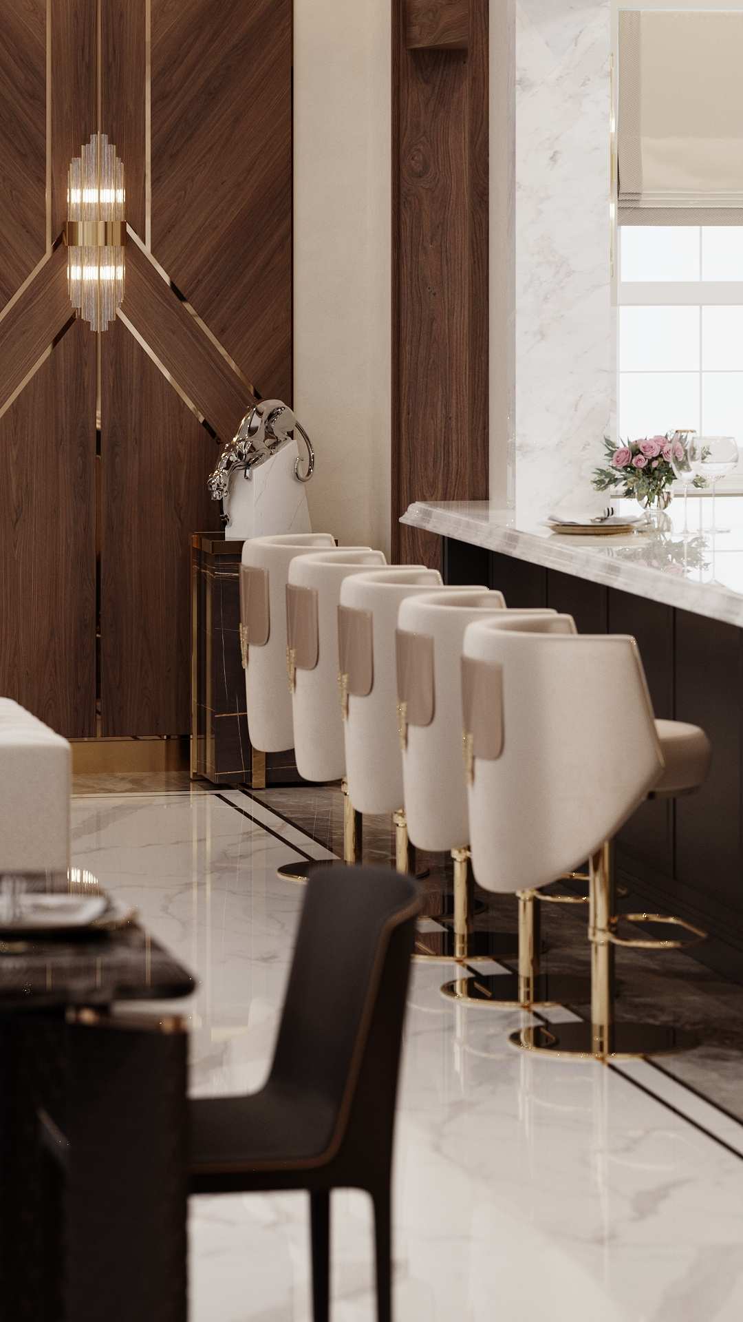High-end interior design with bespoke furniture and lighting for a diplomatic residence