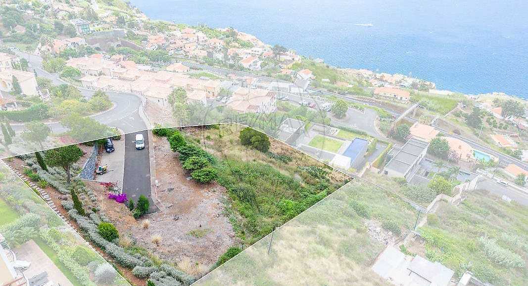Aerial photo highlighting development plot on coastal hillside above the Atlantic in Madeira