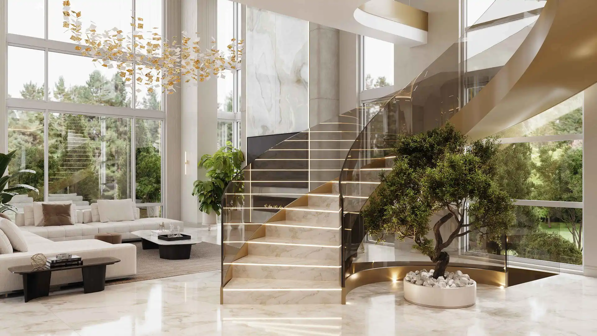 Dining room view featuring gold accents