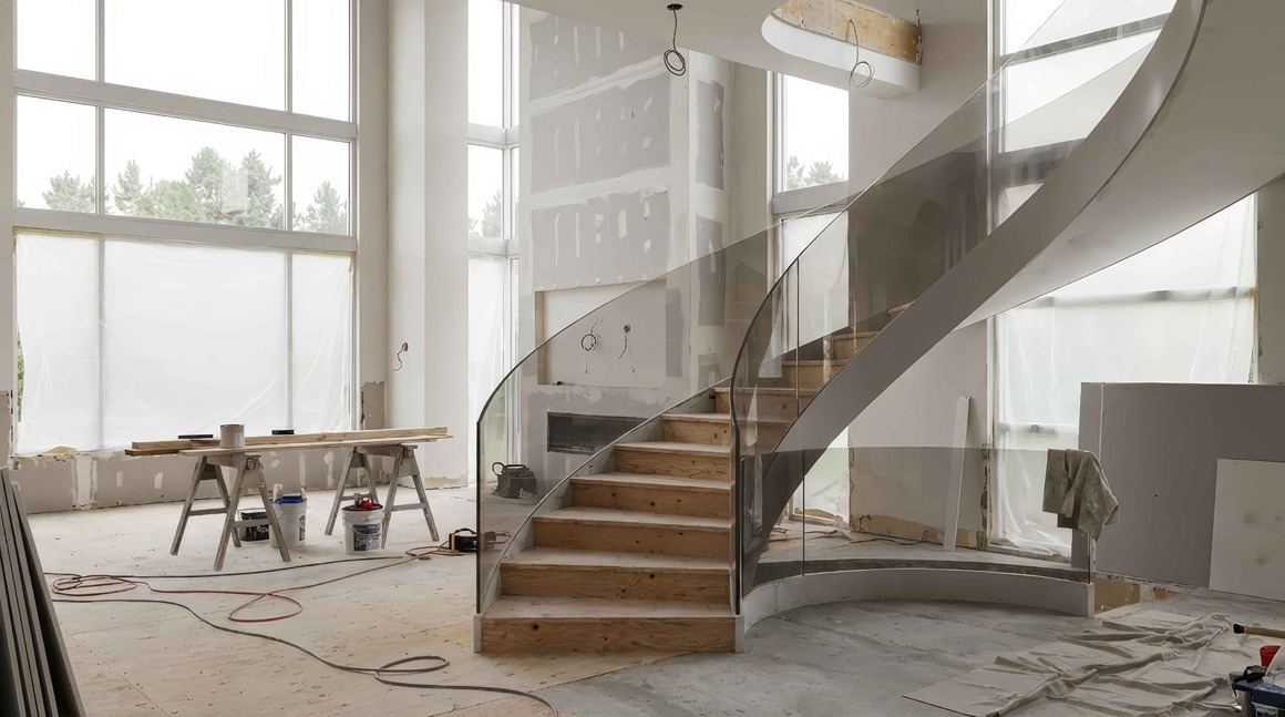 Apartment renovation Croatia — staircase construction phase and interior works