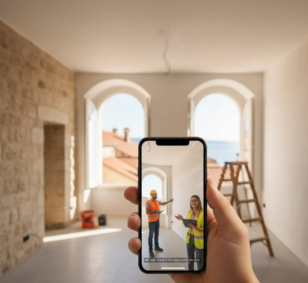 Sunlit heritage apartment renovation in Croatia with arched windows and Adriatic sea view