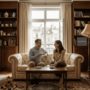Couple in classic apartment living room