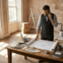 Interior designer reviewing renovation blueprints