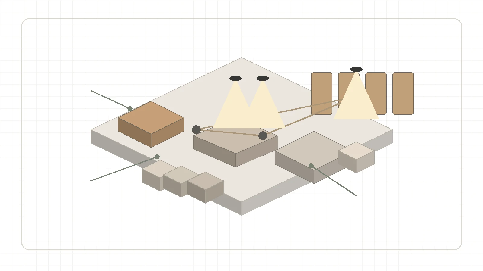 Kitchen layout diagram showing appliance position, storage, circulation and value signals
