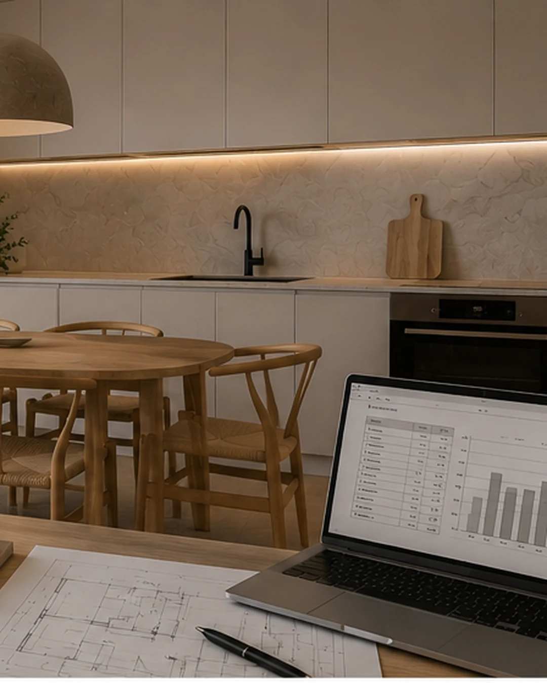Premium kitchen lighting and storage detail for apartment property value