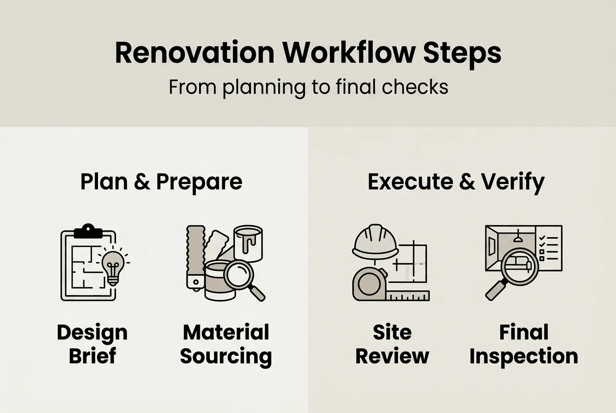 Infographic showing key renovation workflow steps