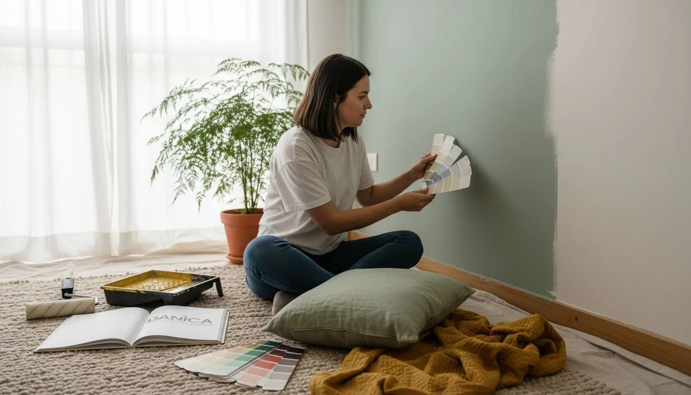 Designer choosing paint swatches for harmony