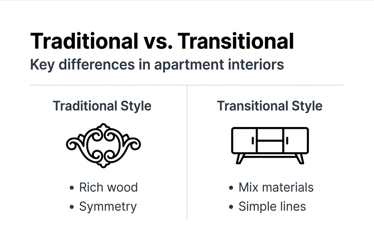 Infographic comparing styles in apartment interiors