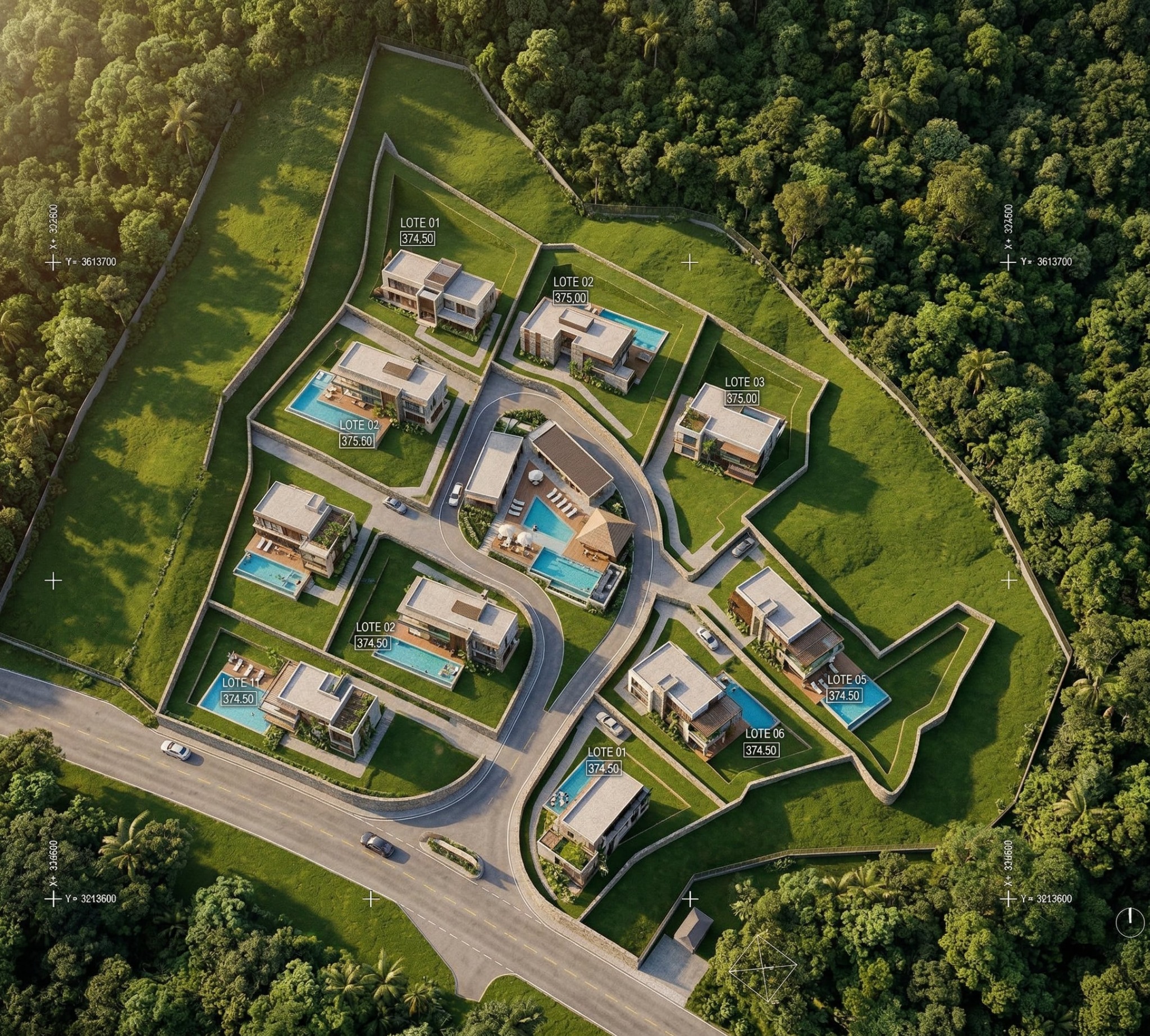 Funchal ten villas aerial masterplan visualization